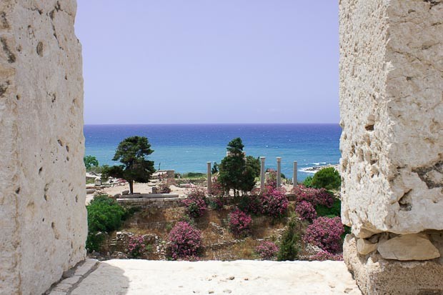 Byblos ruins 2 Sea view from the castle over a Hellenistic temple in the ruins of Byblos, Jbail, Lebanon.