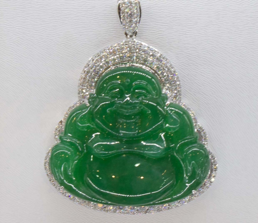 Jade Laughing Buddha Jade laughing Buddha pendant in Lijiang Old Town, Yunnan, China.
