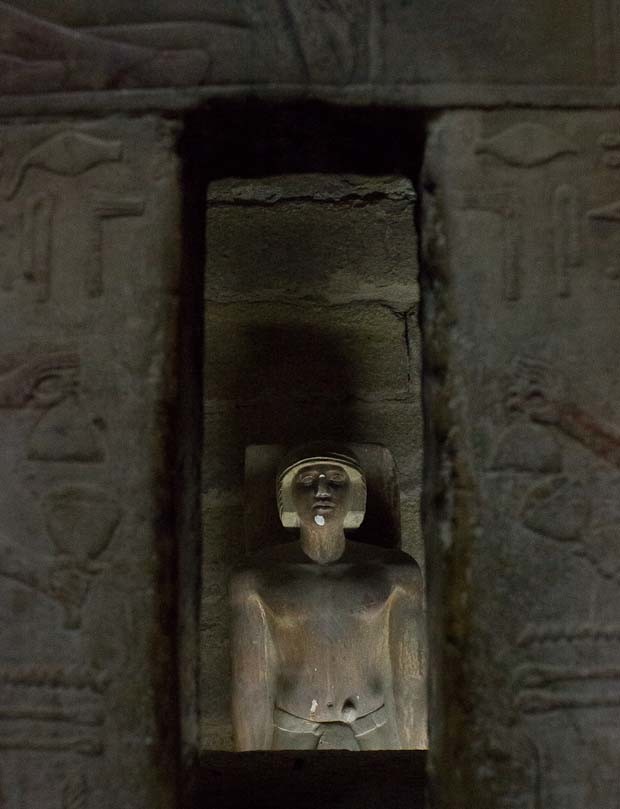 Serdab at Sakkara Sculpted model of noble, designed to contain his soul, Sakkara, Cairo, Egypt.