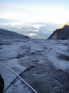 Part of the rope trail across the summit of Mount Kinabalu, Borneo.