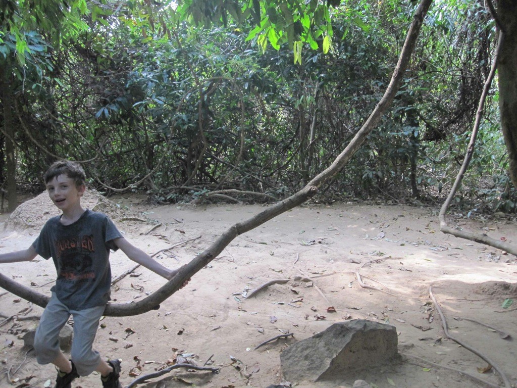 Jungle-Swing-Kbal-Spean-Angkor-Cambodia Z enjoying a swing on a jungle vine, Kbal Spean, Cambodia