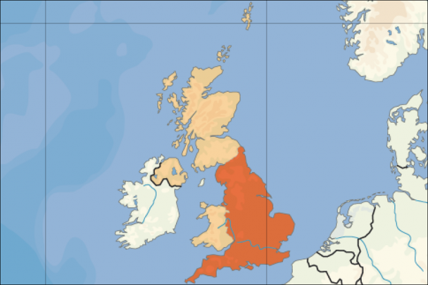 800px-England_Map_British_Isles Map of England via Wikimedia Commons.