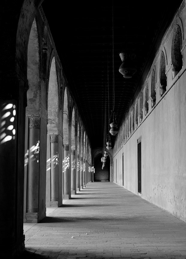 Ahmed Ibn Tulun Mosque Shady arcade in the tenth century mosque of Ahmed Ibn Tulum, Cairo.