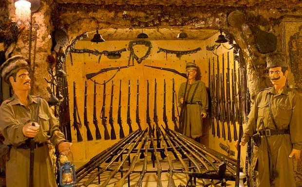 Moussa Castle Mannequins-8 Soldier mannequins with rifles in an alcove in Moussa Castle, the Chouf, Lebanon.