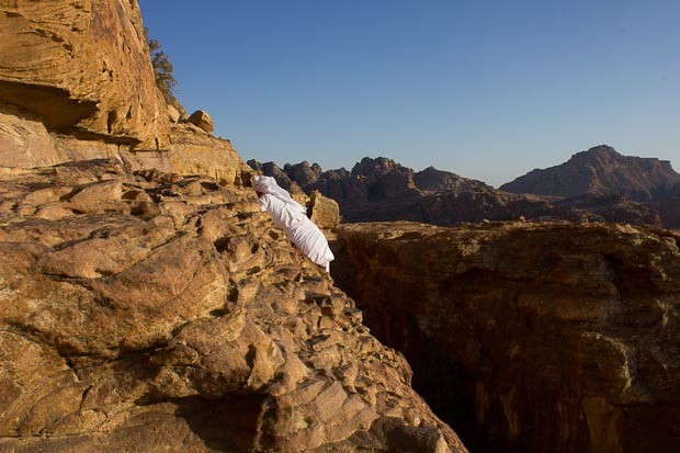 Petrafied in Petra-17 Shadi on a tricky cliff path outside Petra.