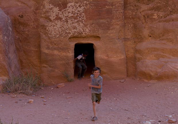 Petrafied in Petra-7 Chasing in and out of tombs at Petra.