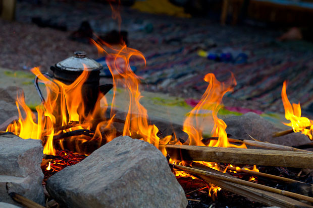 Ras Abou Galoum-6 Bedouin tea by the fire and carpets.