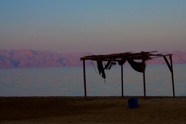 Ras Abou Galoum-7 Shack on the beach at Ras Abou Galoum, the mountains of Saudi Arabia in the distance.