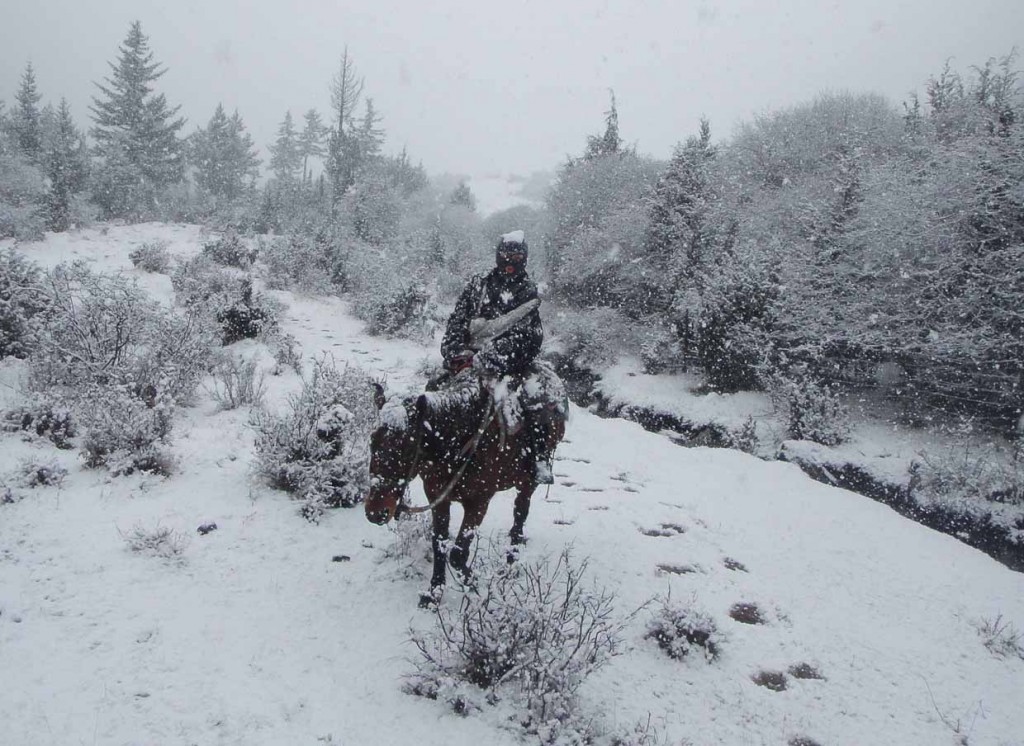Riding through heavy snow in Songpan.