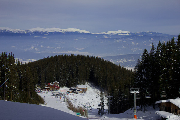 View of Bansko Bulgaria View down a run in Bansko, Bulgaria.