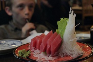 Z enjoying tuna sashimi