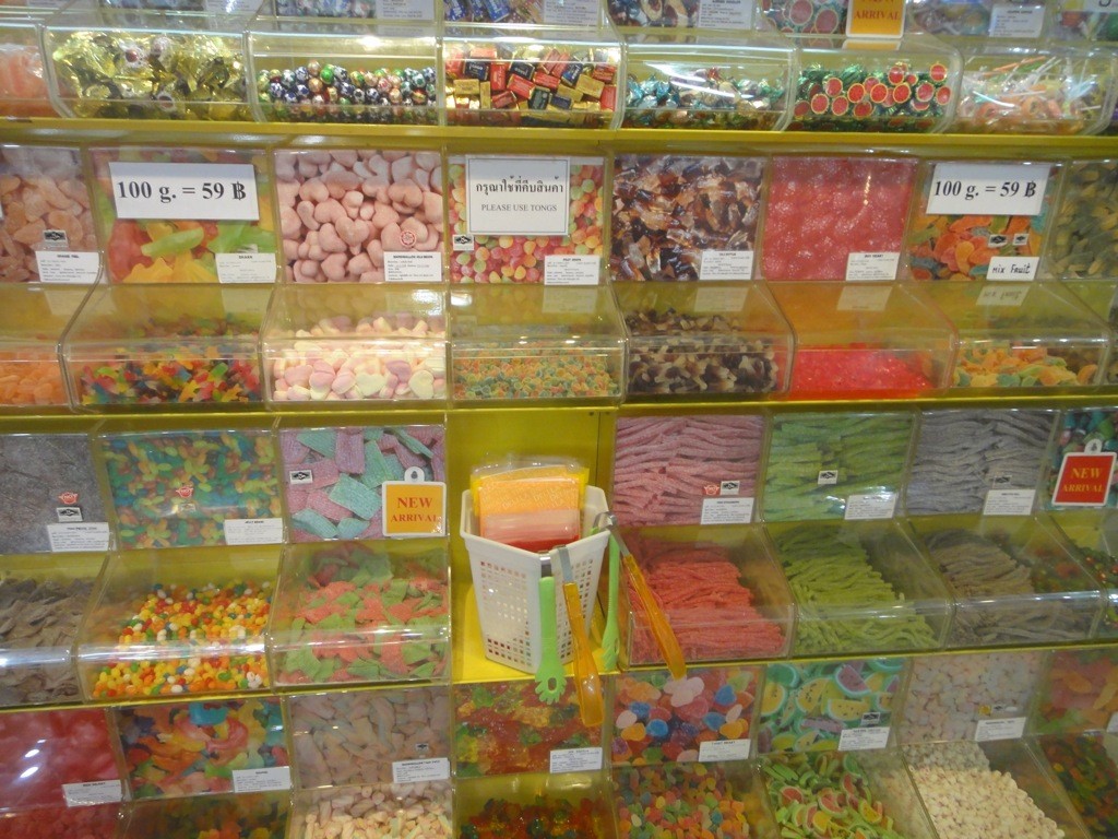 pick and mix at MBK shopping mall Wall of pick and mix candy at MBK shopping mall, Bangkok.