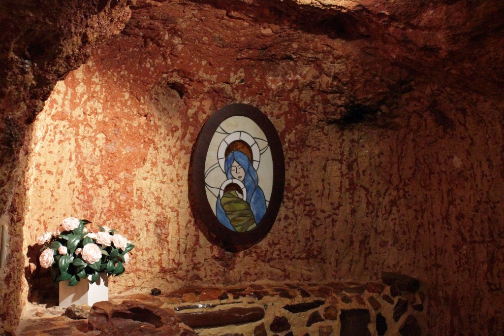 picture of the madonna in the underground catholic church, coober pedy, australia