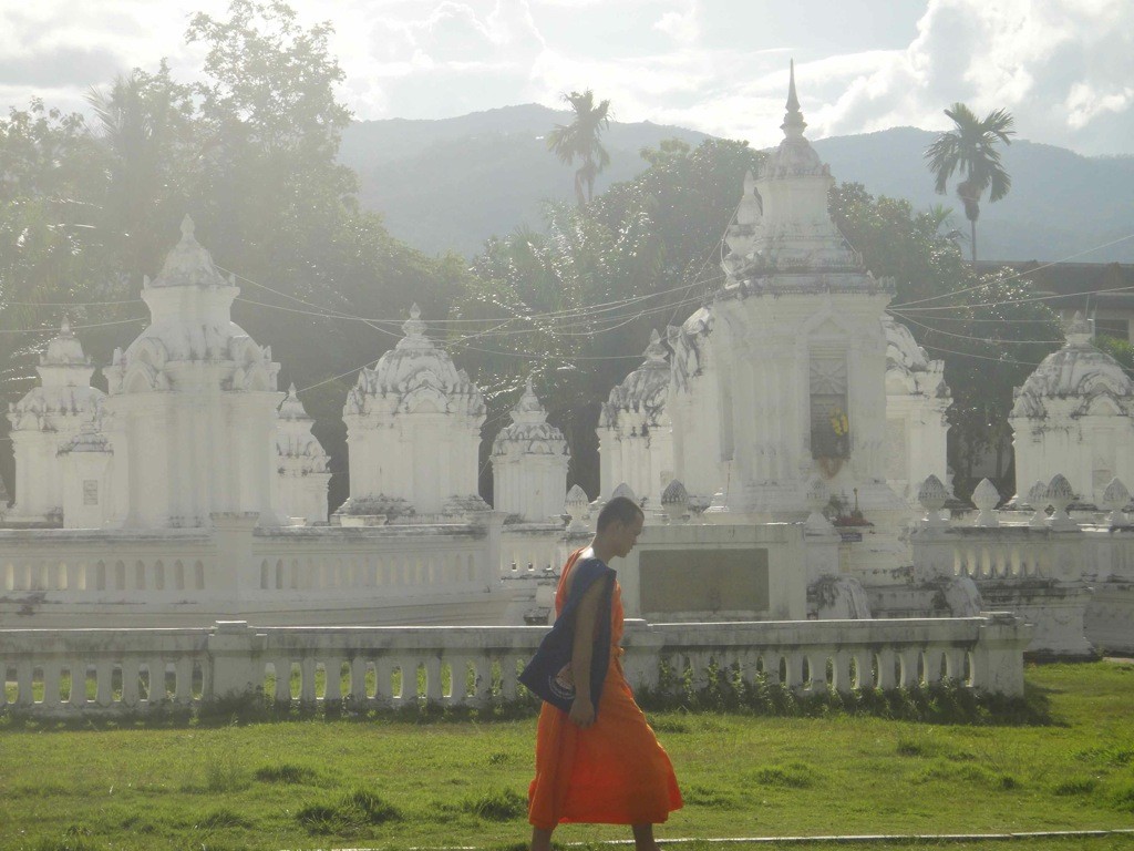 novice_in_abbots_graveyard_wat_suan_dok_chiang_mai Novice monk walking through the graveyard of the abbots, Wat Suan Dok, Chiang Mai, Thailand.