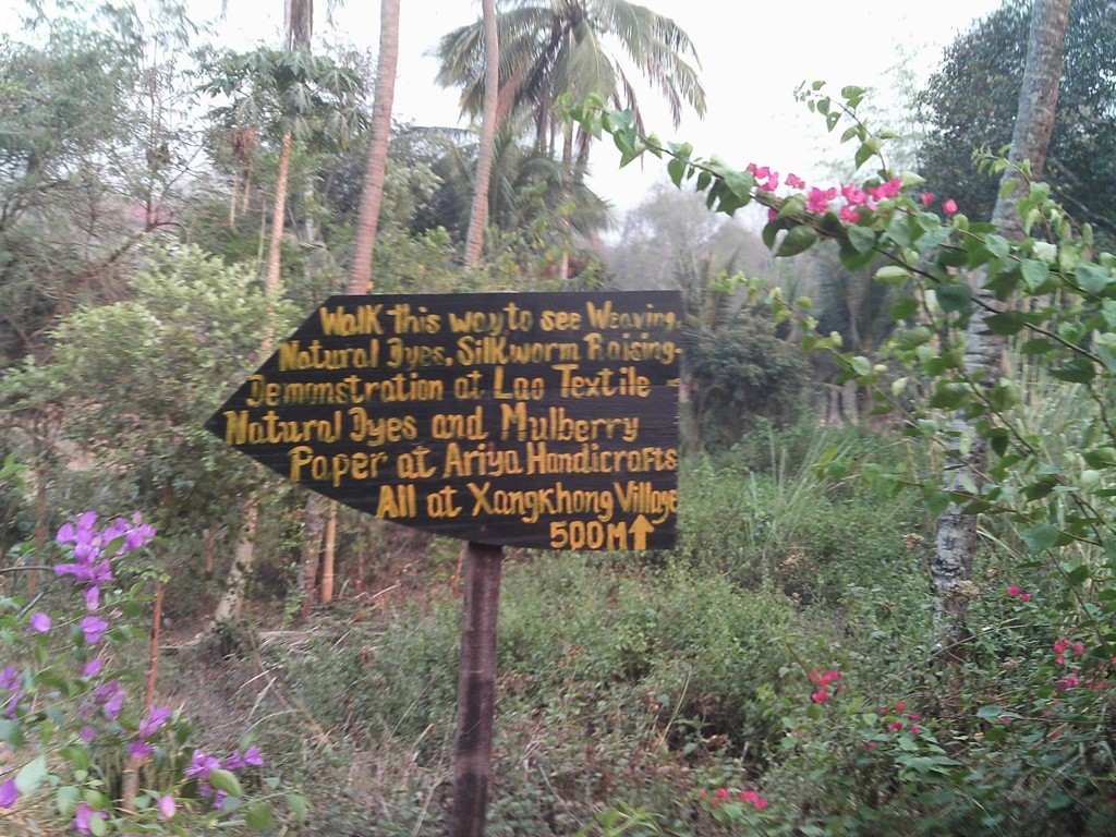 sign-luang-prabang-laos sign to weaving village, luang prabang, laos
