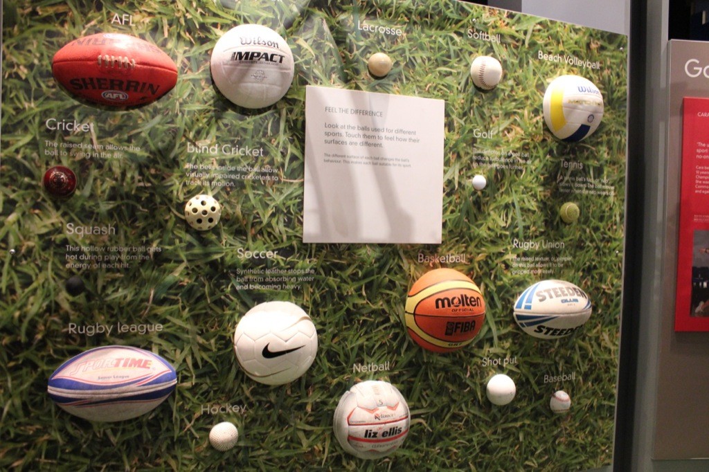 sports science different types of ball for children to touch with explanations about their functionality: Melbourne Scienceworks