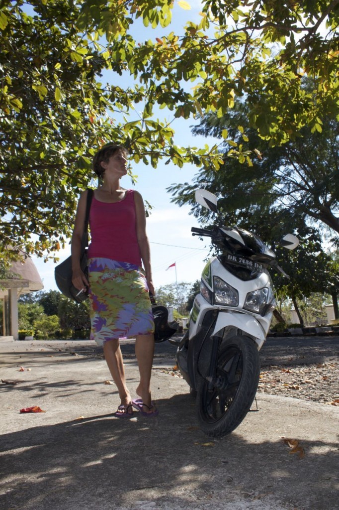 Travelling single mum: me and my motorbike in Kupang, Timor, Indonesia.