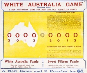 white australia game cover from a children's board game, the White Australia Game, c. 1920s