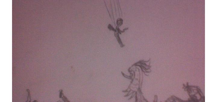 Drawing of the troll battle in Artemis Fowl