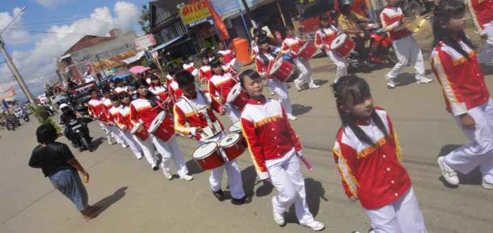 little girls in marching band, Rantepao, Tana Toraja, Sulawesi, Indonesia.