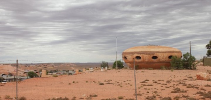 spaceship in red desert, coober pedy, south australia