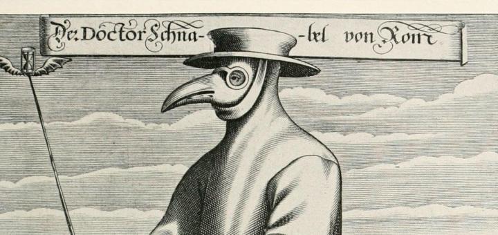 Plague doctor image from early manuscript.