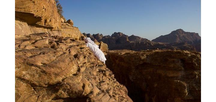 Shadi on a tricky cliff path outside Petra.