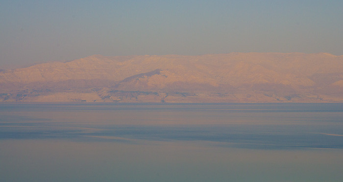 the Dead Sea with Jordan in the distance.
