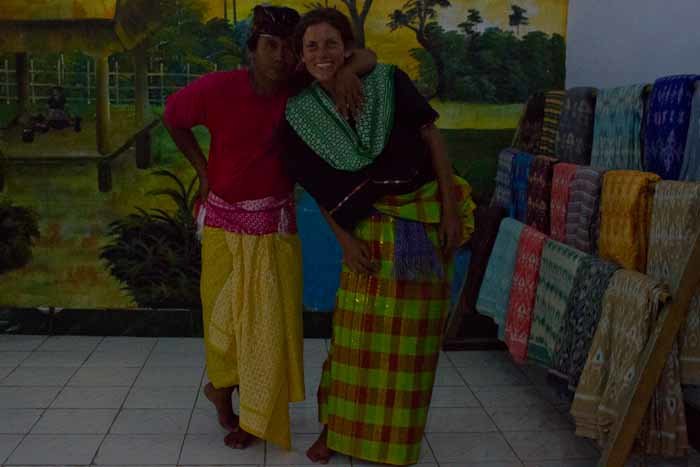 Me in traditional dress on Lombok, Indonesia. Note the embarrassed expression.