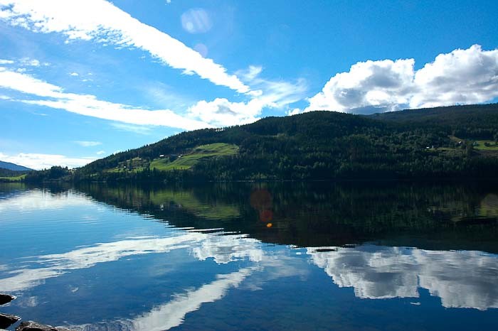 Norway Reflective view of a Norwegian fjord.