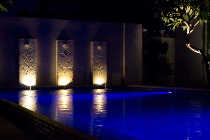 Blue-lit pool at Ivory Seminyak.