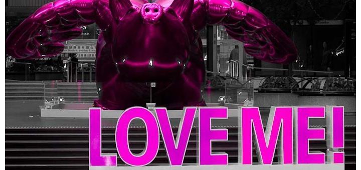 PInk flying pig with Love Me written underneath it.