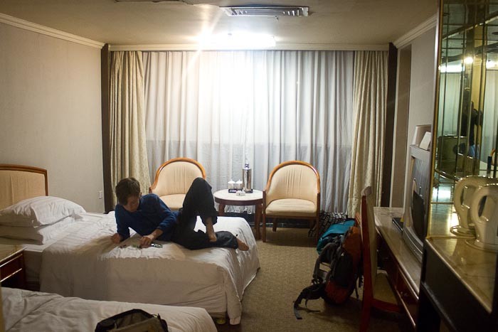 Accommodation in China: train station hotel room.