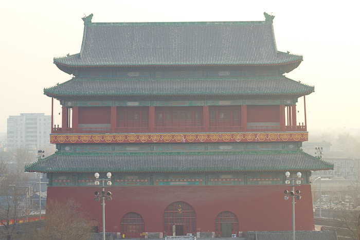 Drum Tower in smog, Beijing.