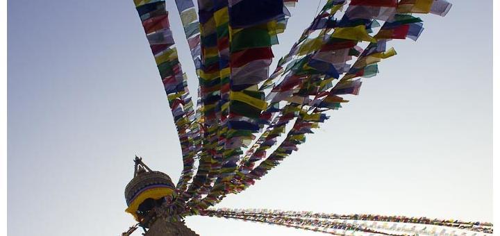 Pictures of Nepal: Prayer flags over the Boudhanath Stupa.