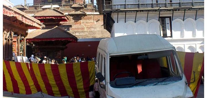 Crashed van on Durbar Marg, Kathmandu.