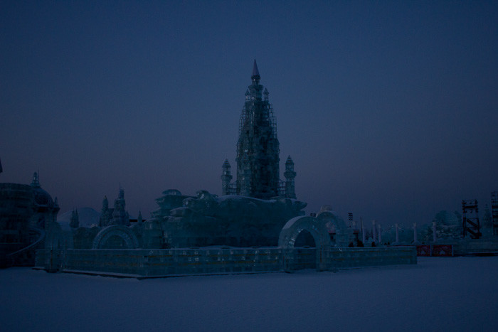 Ice palace in twilight.