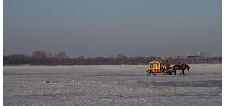 Horse and carriage on the Songhua River, Harbin.