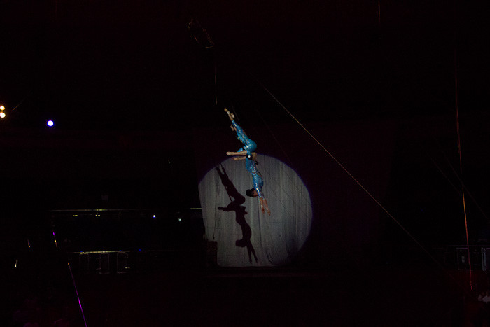 Trapeze artists at the Mongolian state circus.