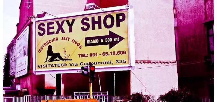 Billboard advertising sexy shop in Palermo Italy - image by David Holt.