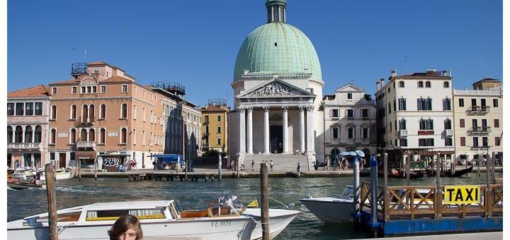The view from Venezia Santa Lucia train station, over the Grand Canal. With Zac.