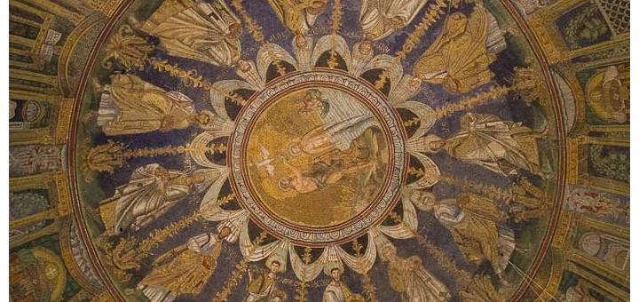 Apostles on the domed ceiling of the Baptistery in Ravenna.