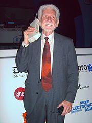 Martin Cooper recreates the first ever mobile phone call, on the DynaTac4000.