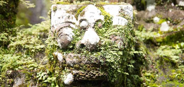 Mossy statue at Gunung Kawi.