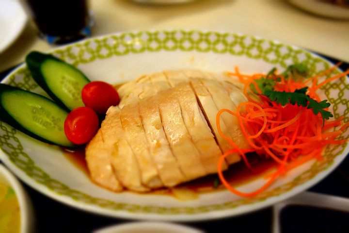 Chicken rice. Usually served without the fancy garnishes.