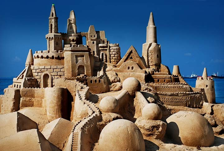 Elaborate sandcastle on Singapore's Castle Beach.
