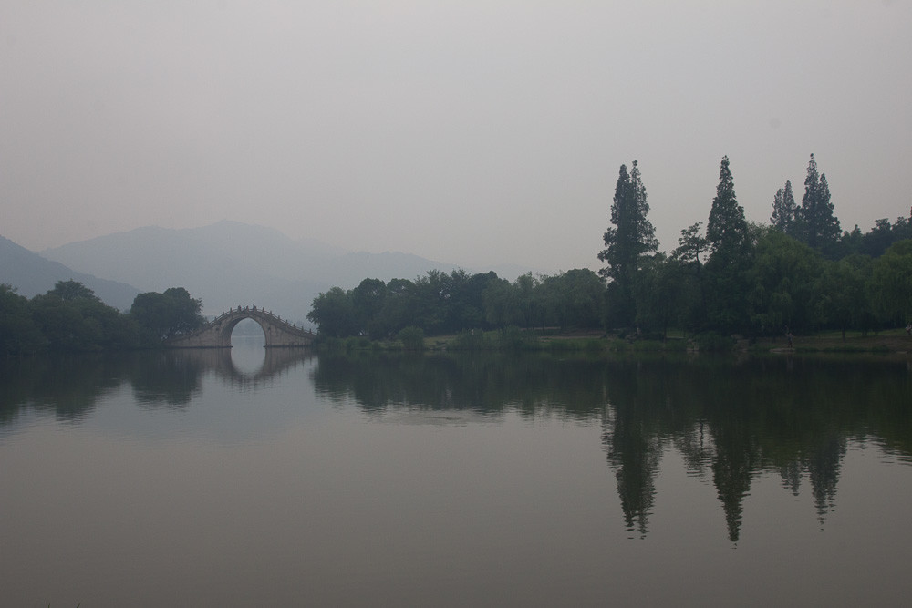 Reflecting bridges in Xianghu Lake, Hangzhou.