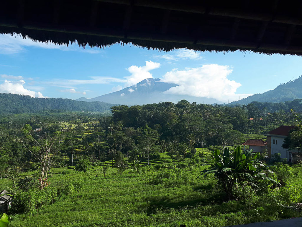 Bali's Mount Agung seen from Kubutani, Sidemen, before the eruption of November 2017.
