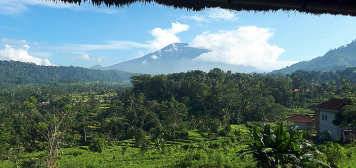 Bali's Mount Agung seen from Kubutani, Sidemen, before the eruption of November 2017.
