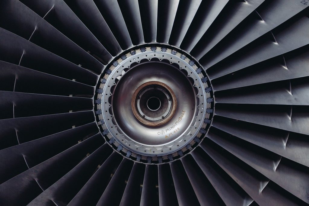 close up of jet engine in black